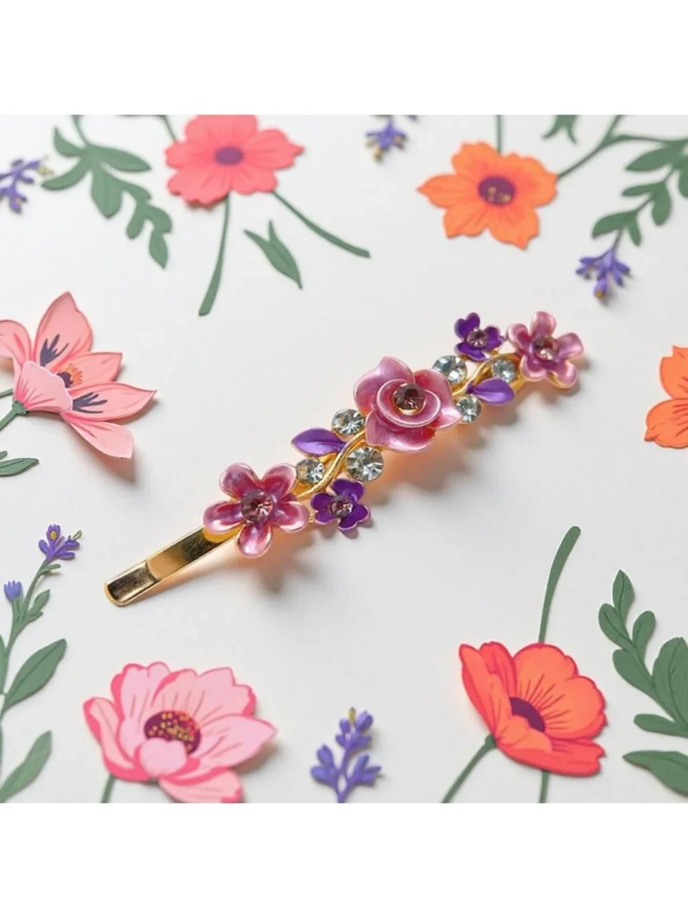 Vintage Floral Hair Clips Set, 3 Pcs Rhinestone Barrettes for Weddings & Spring